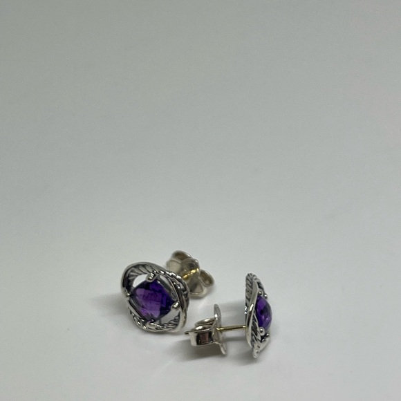 David Yurman Sterling Silver Infinity Earrings with Amethyst - Picture 8 of 9